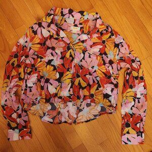 Anthropologie Maeve Cropped Buttondown – Orange Motif (Size M)